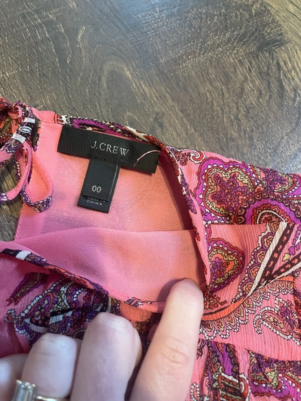 J.Crew Paisley Ruffle Top‎ Blouse  Sheer Silk Size 00 Pink
